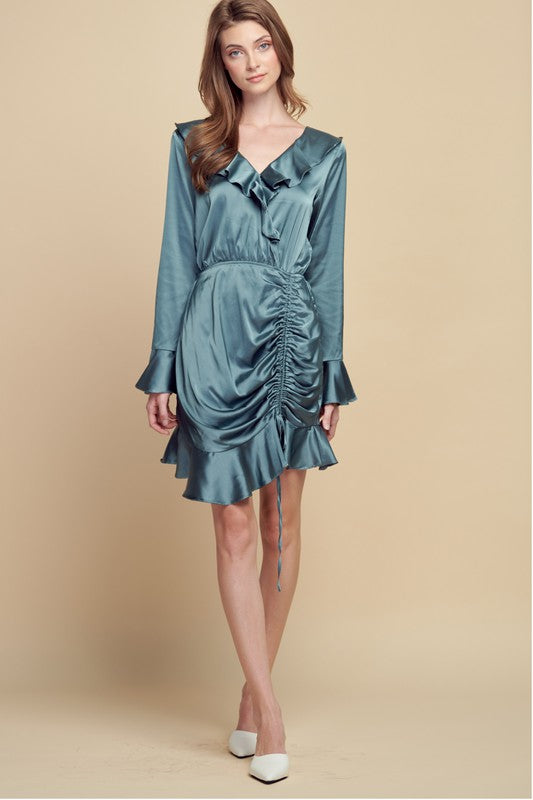 Satin Ruched Mini Dress