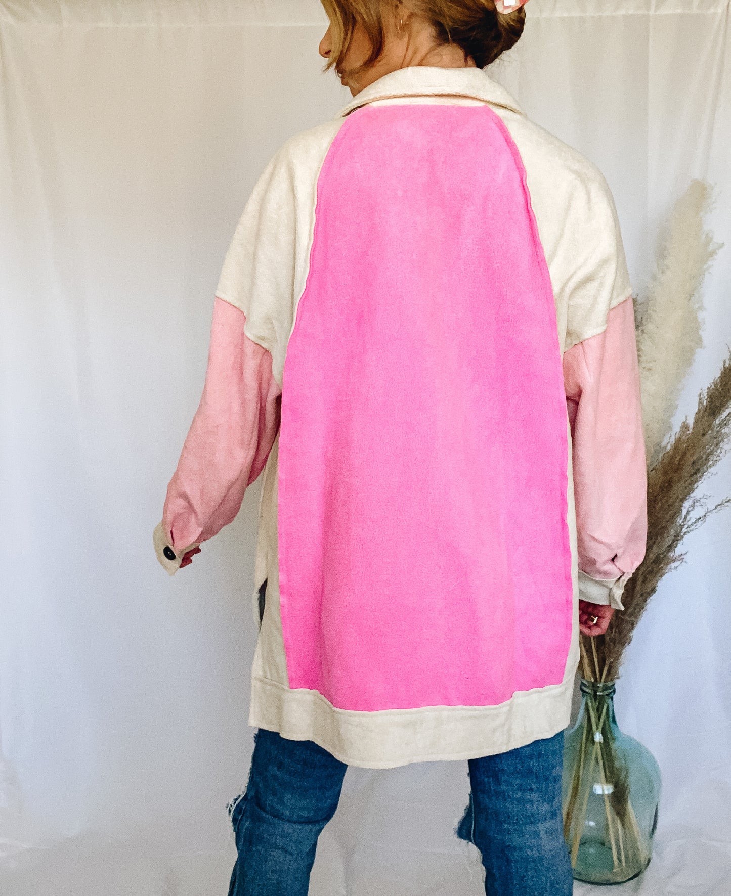 Think Pink Color Block Fleece Shacket