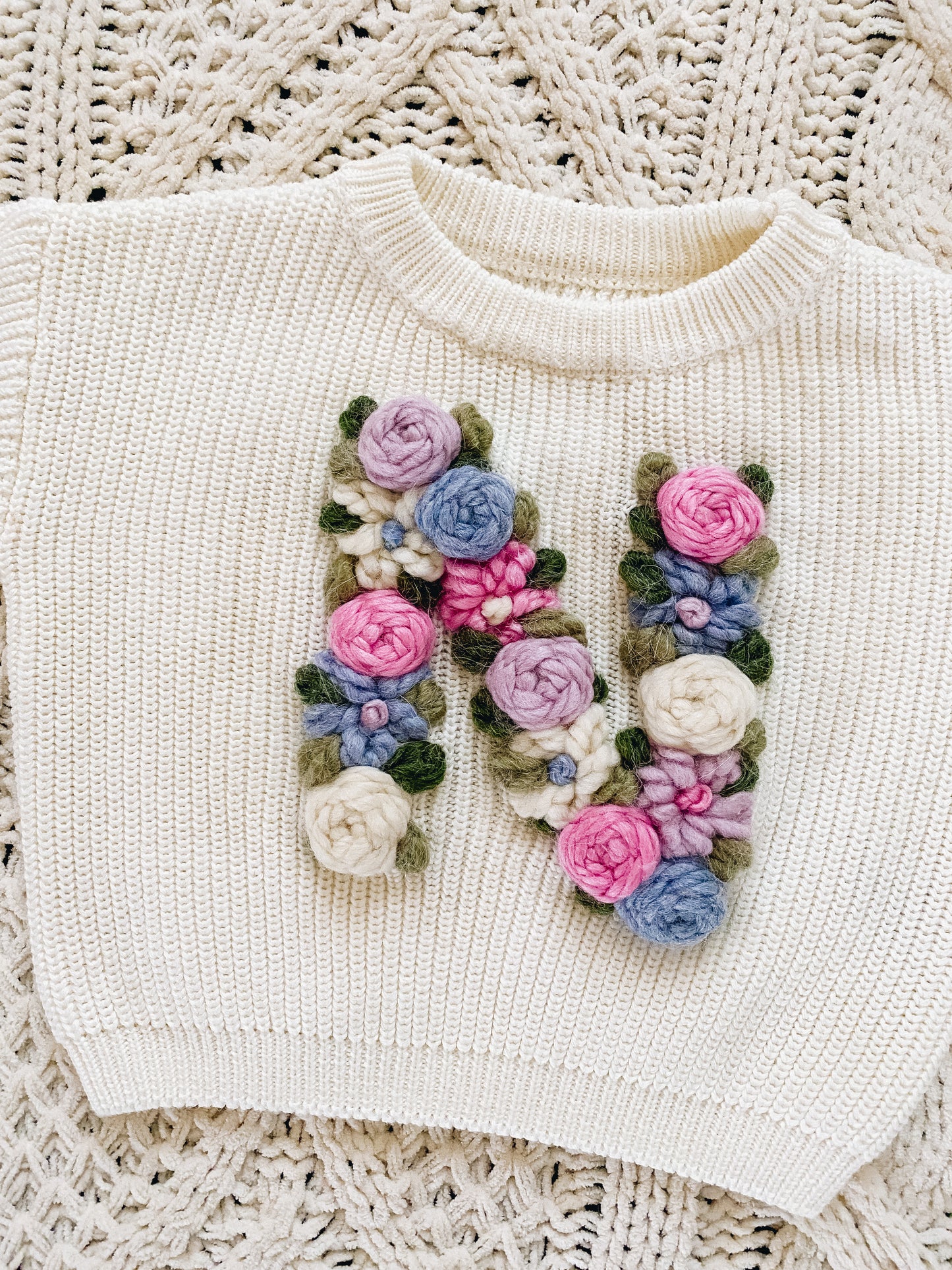 Floral Monogram Customizable Knit Chunky Sweater
