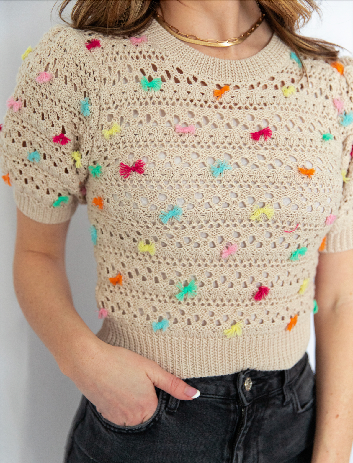 Confetti Puff Sleeve Sweater Top