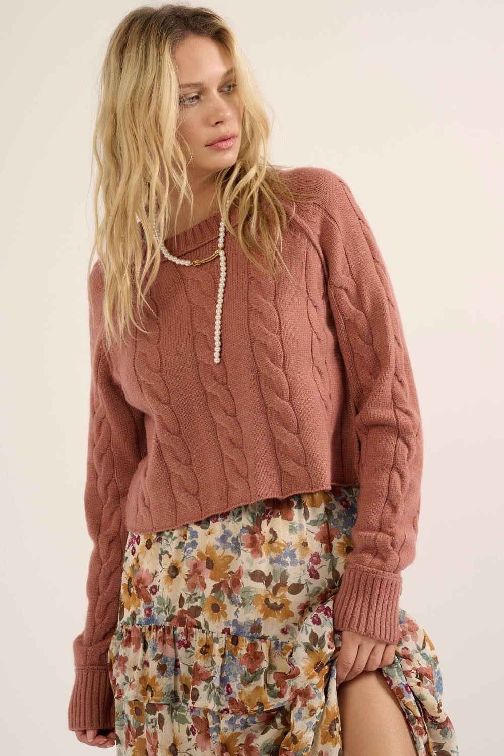 Canyon Rose Cable Knit Sweater