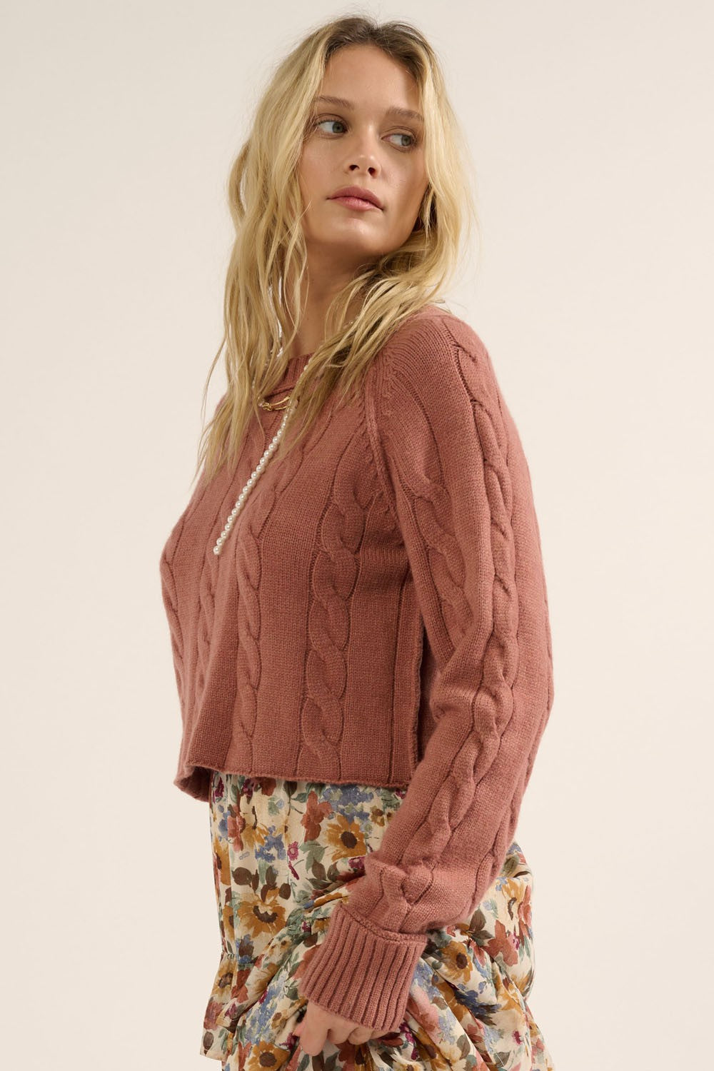 Canyon Rose Cable Knit Sweater